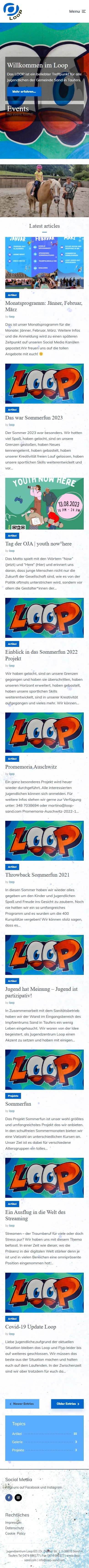 Bisherige Website von LOOP, gesamte Startseite