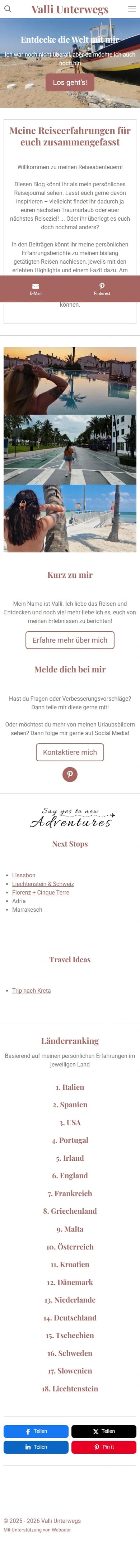 Valli Unterwegs — bisherige Website, gesamte Startseite